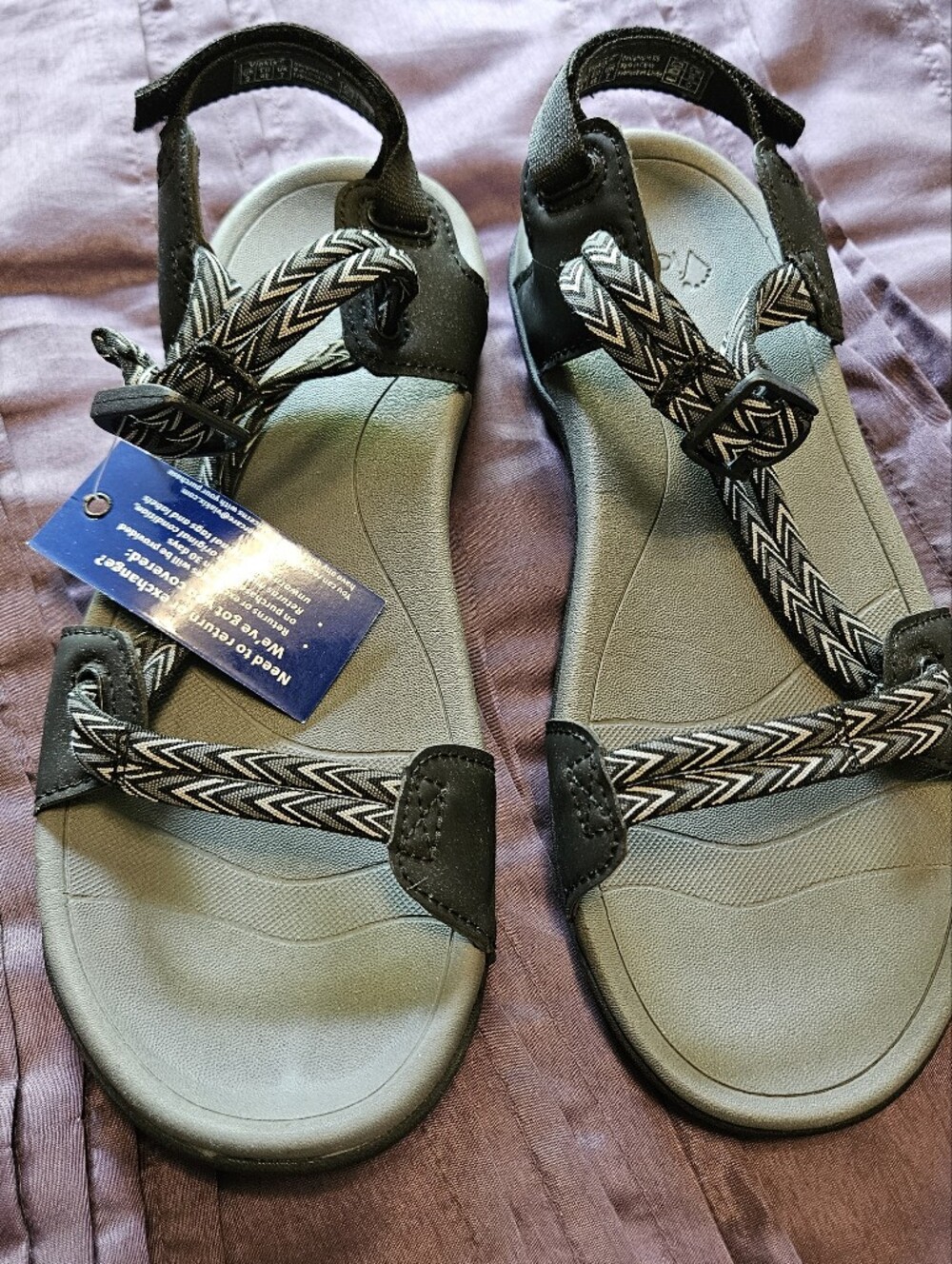 Women’s Gray Outdoor Sandals with Black Chevron Straps